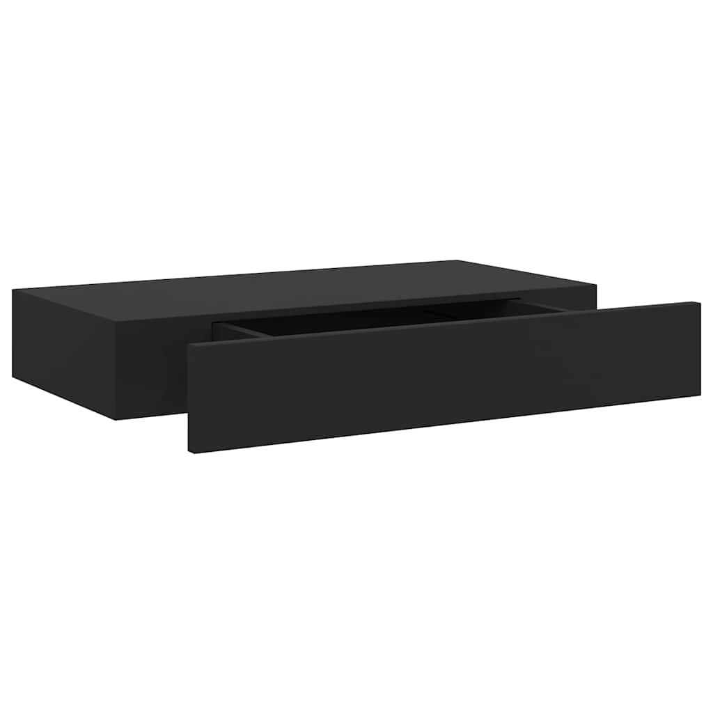 fekete lebegő fali polc fiókkal 48 x 25 x 8 cm