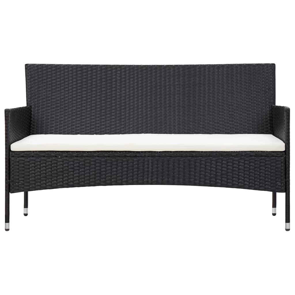 5 részes fekete polyrattan kerti bútorszett párnákkal