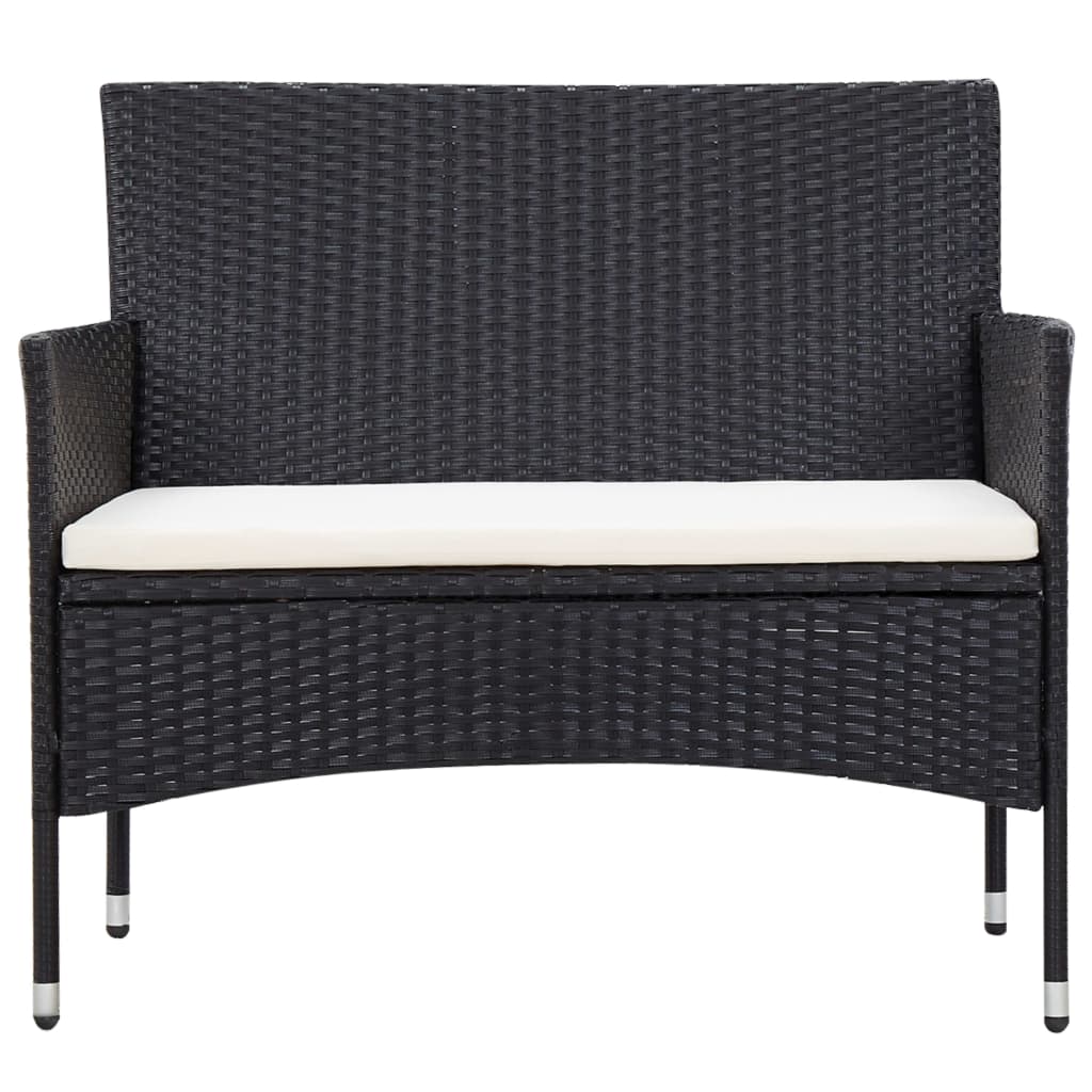 5 részes fekete polyrattan kerti bútorszett párnákkal