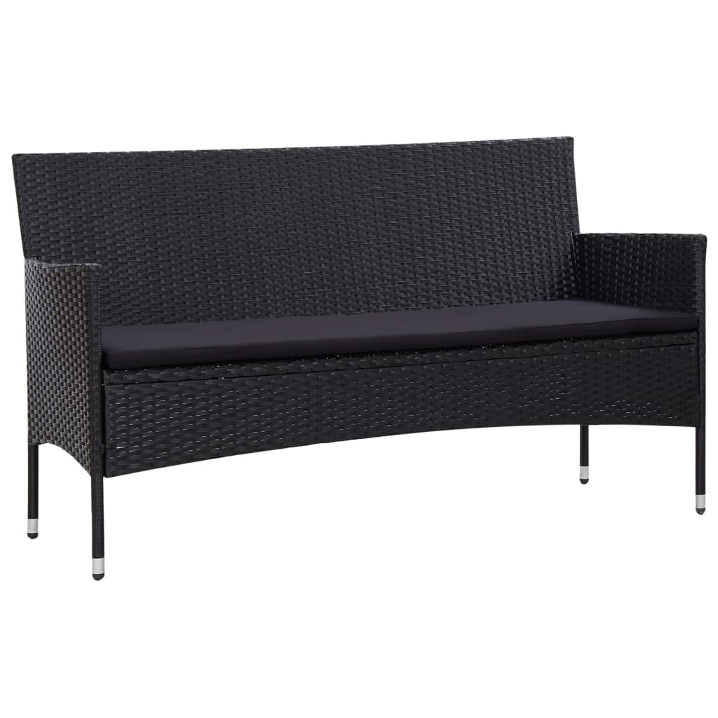 5 részes fekete polyrattan kerti bútorszett párnákkal
