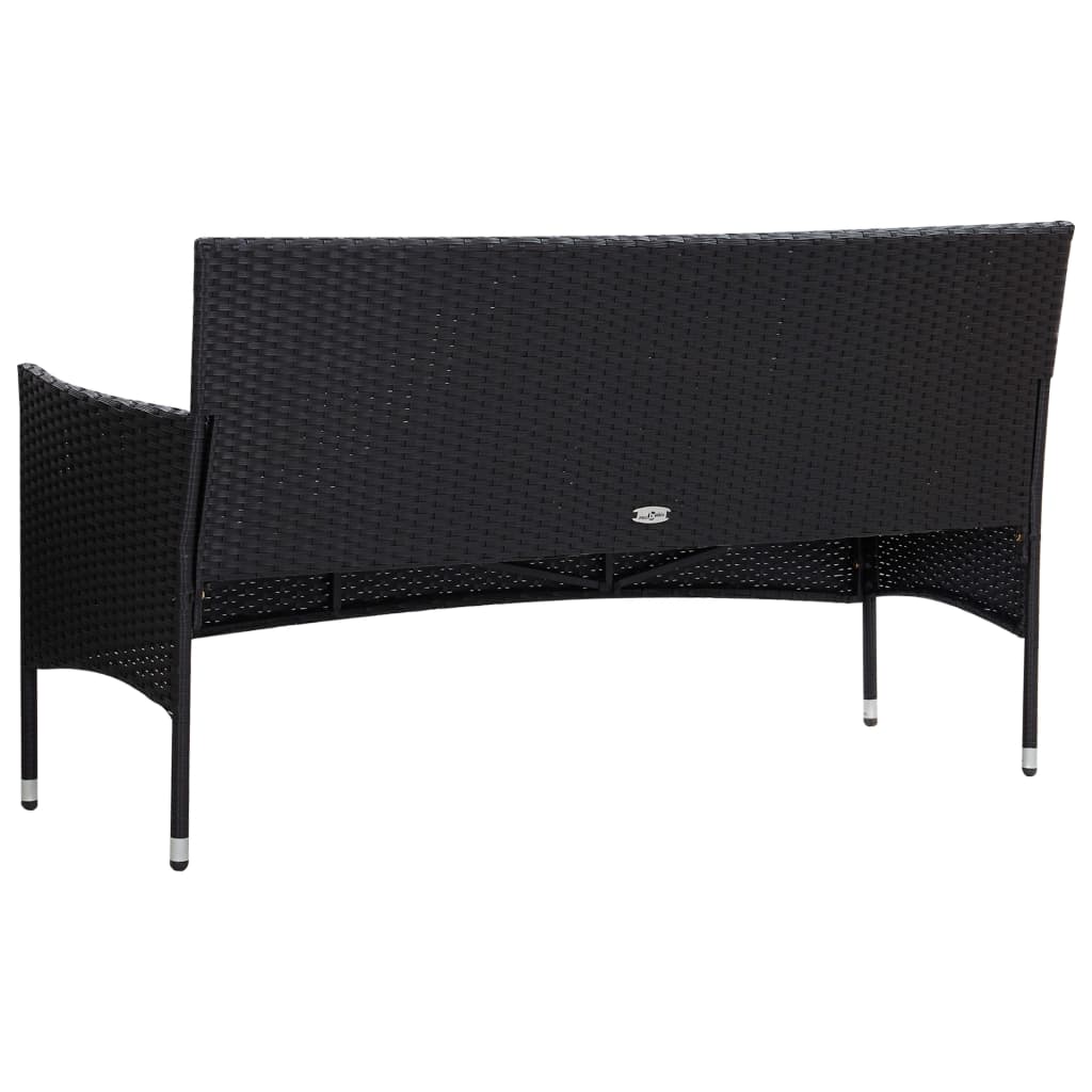 5 részes fekete polyrattan kerti bútorszett párnákkal