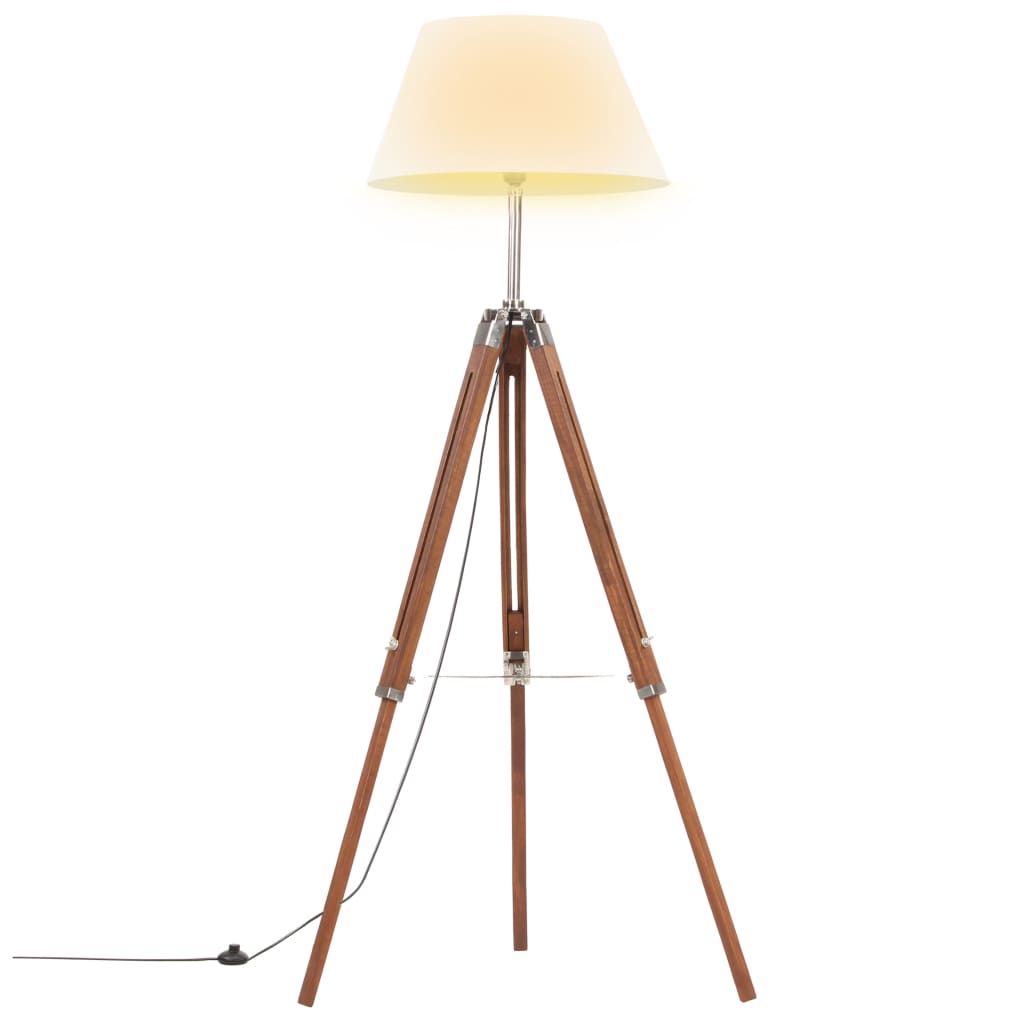 mézbarna-fehér háromlábú tömör tíkfa állólámpa 141 cm