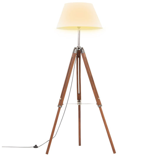 mézbarna-fehér háromlábú tömör tíkfa állólámpa 141 cm