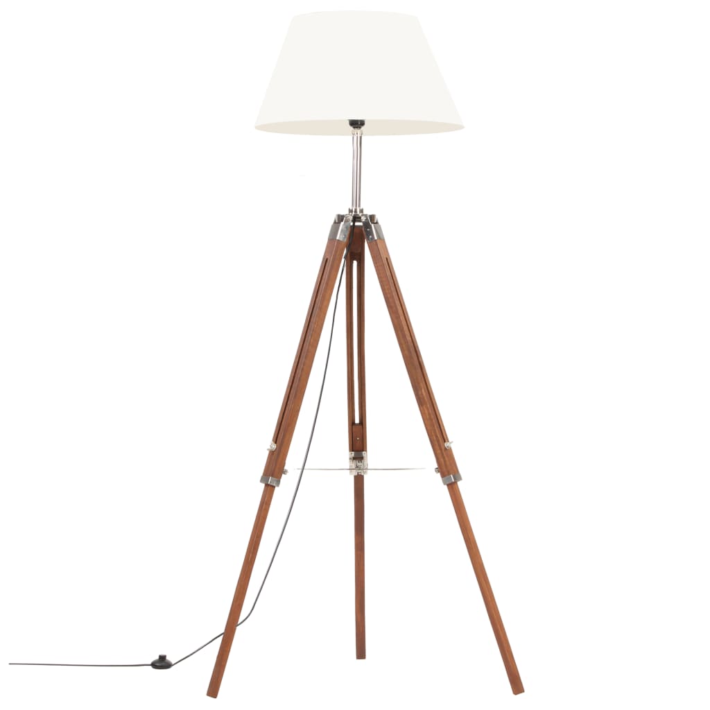 mézbarna-fehér háromlábú tömör tíkfa állólámpa 141 cm