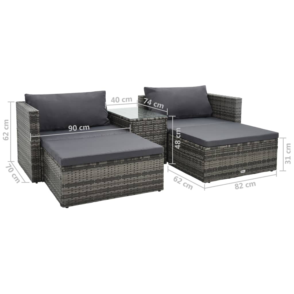 5 részes szürke polyrattan kerti ülőgarnitúra párnákkal
