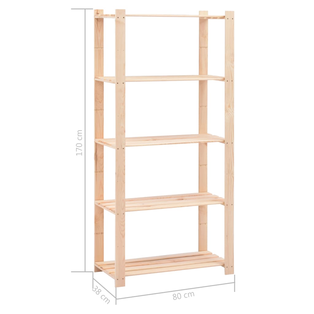 10 db 5-szintes tömör fenyő tárolópolc 250 kg 80 x 38 x 170 cm