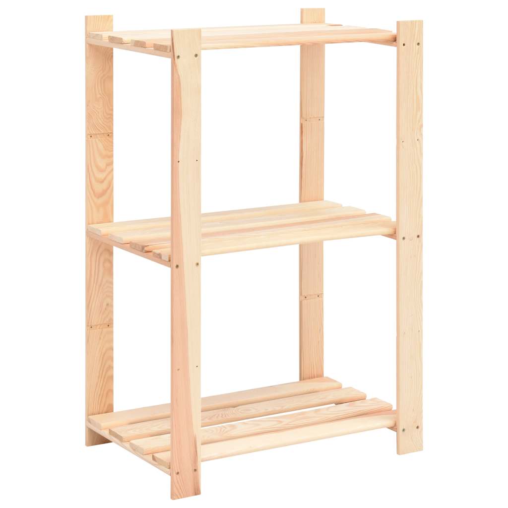 2 db 3-szintes tömör fenyőfa tárolópolc 150 kg 60 x 38 x 90 cm