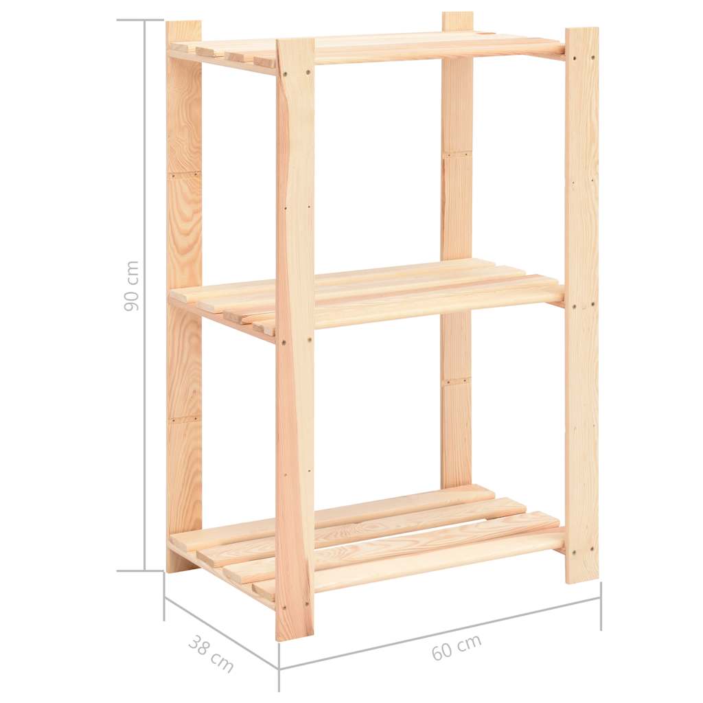 2 db 3-szintes tömör fenyőfa tárolópolc 150 kg 60 x 38 x 90 cm