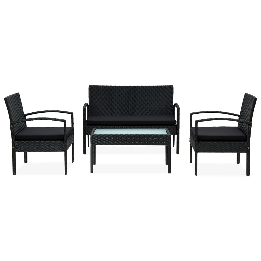 4 részes fekete polyrattan kerti ülőgarnitúra párnákkal