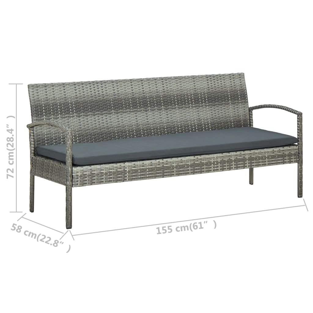 5 részes szürke polyrattan kerti bútorgarnitúra párnákkal