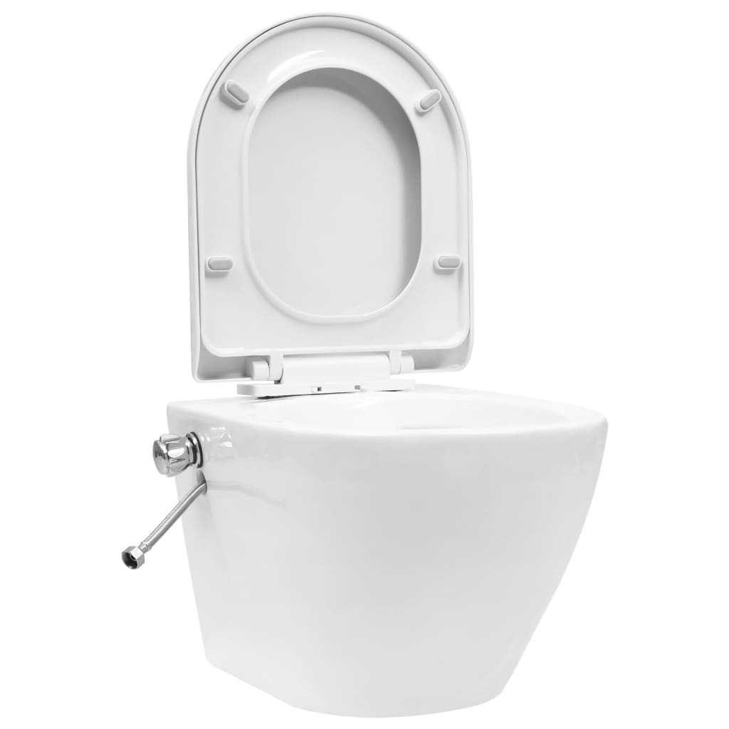 fehér kerámia perem nélküli fali WC bidé funkcióval