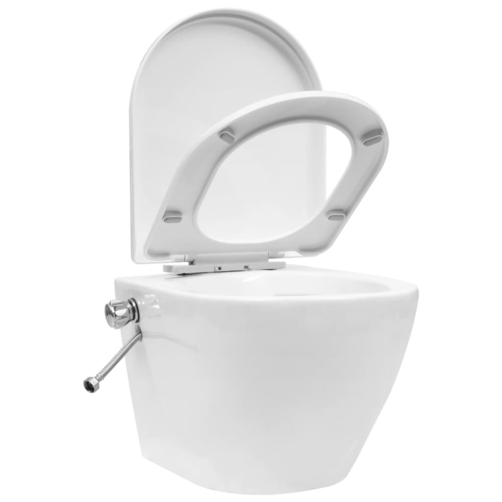 fehér kerámia perem nélküli fali WC bidé funkcióval