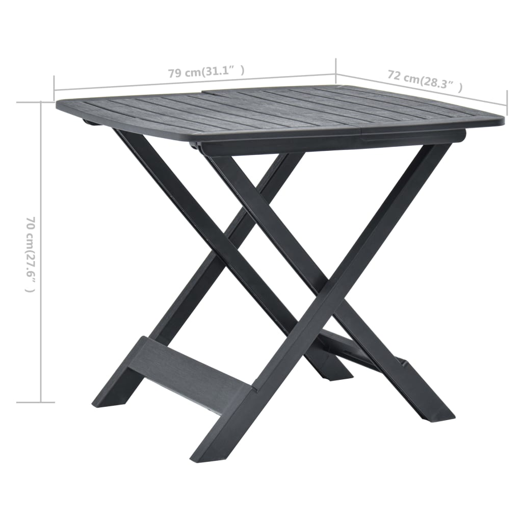 antracitszürke műanyag összecsukható kerti asztal 79x72x70 cm