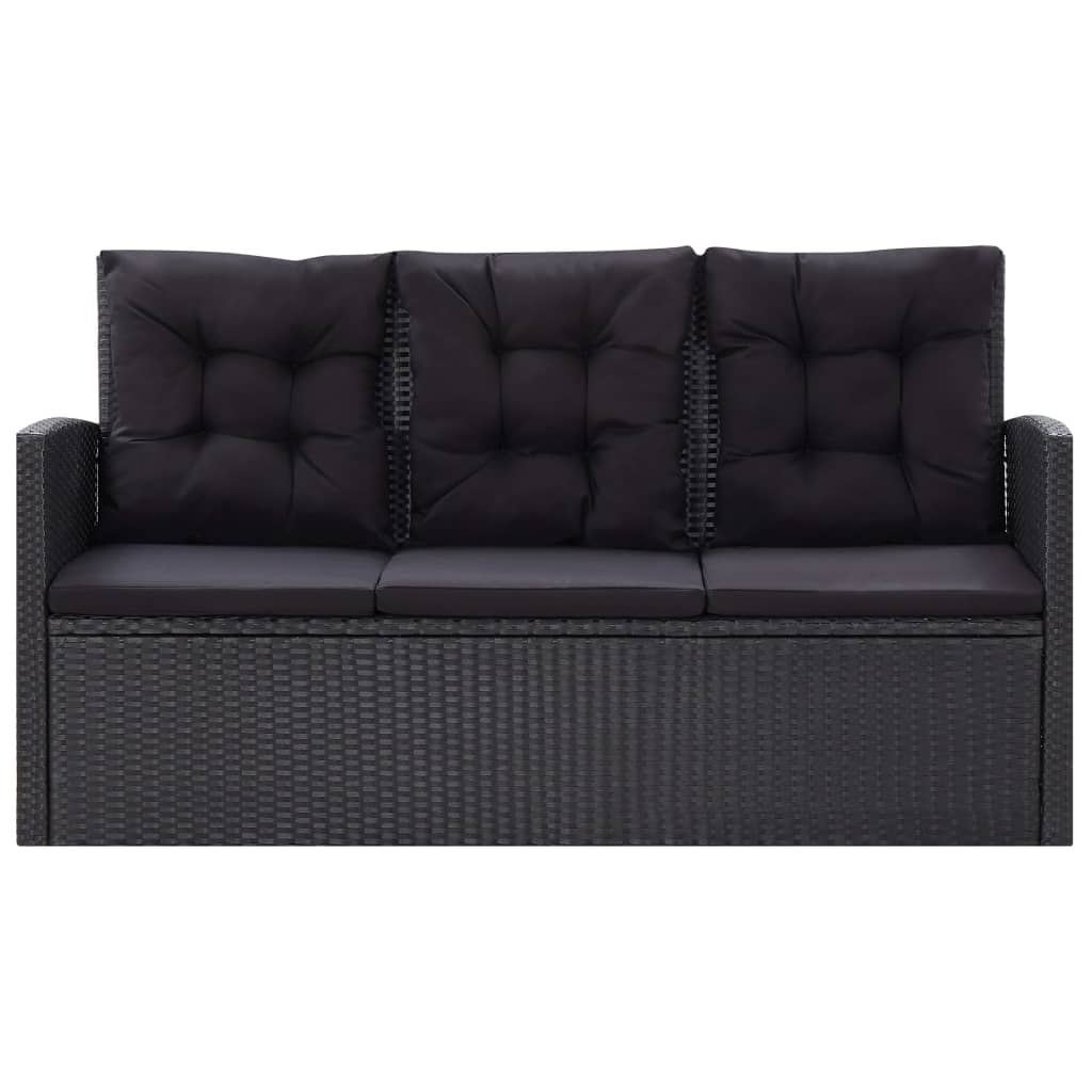6 részes fekete polyrattan kerti bútorszett párnákkal