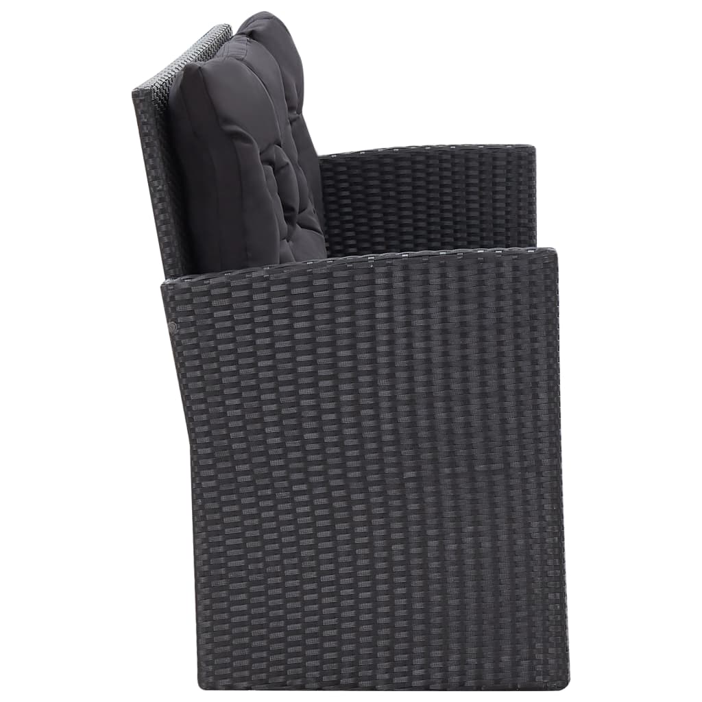6 részes fekete polyrattan kerti bútorszett párnákkal