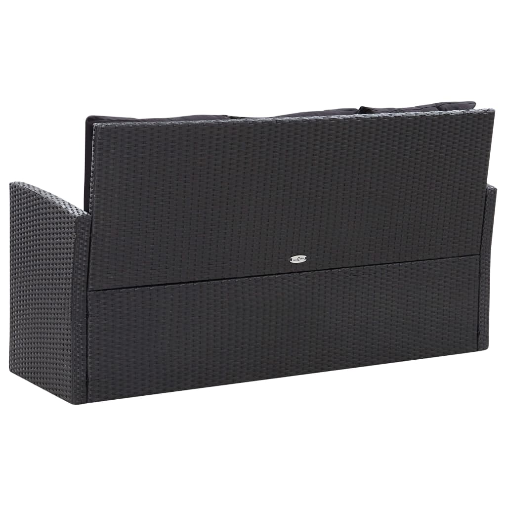 6 részes fekete polyrattan kerti bútorszett párnákkal