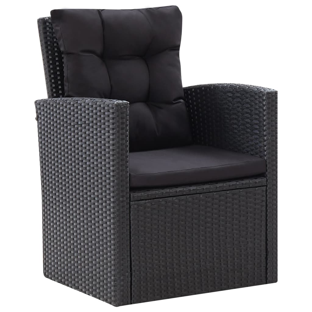 6 részes fekete polyrattan kerti bútorszett párnákkal