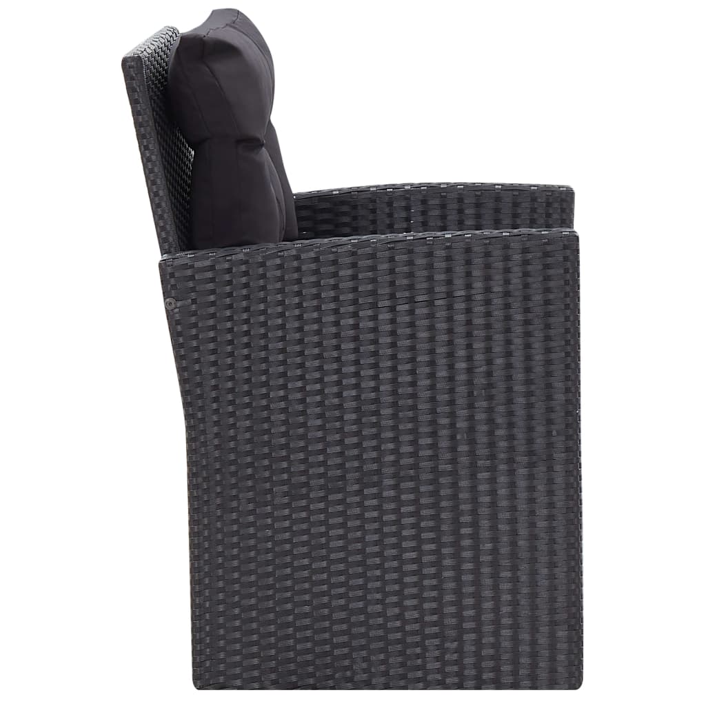 6 részes fekete polyrattan kerti bútorszett párnákkal
