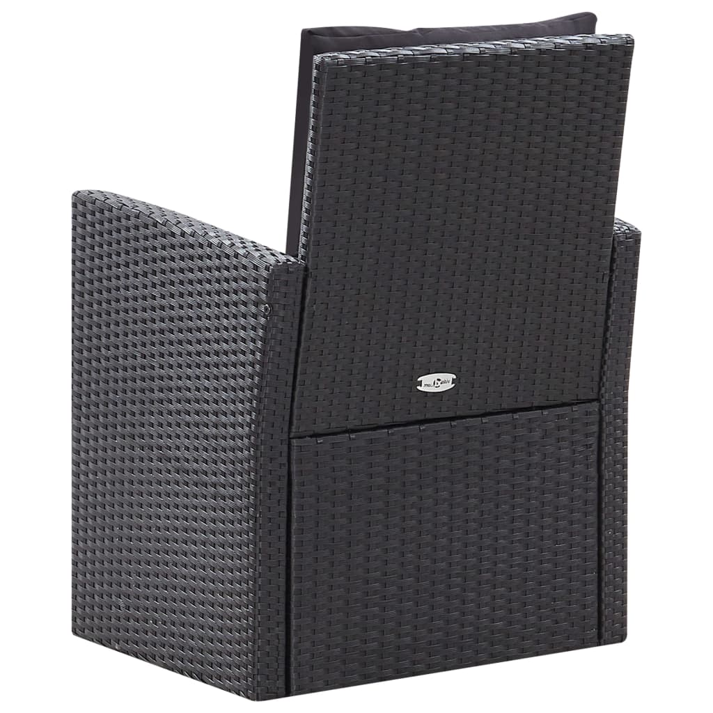 6 részes fekete polyrattan kerti bútorszett párnákkal