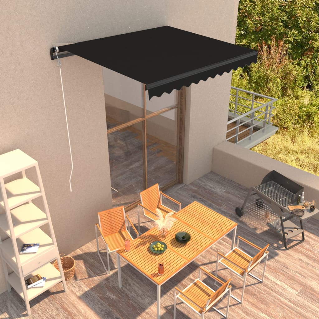 antracitszürke kézzel behúzható napellenző 300 x 250 cm