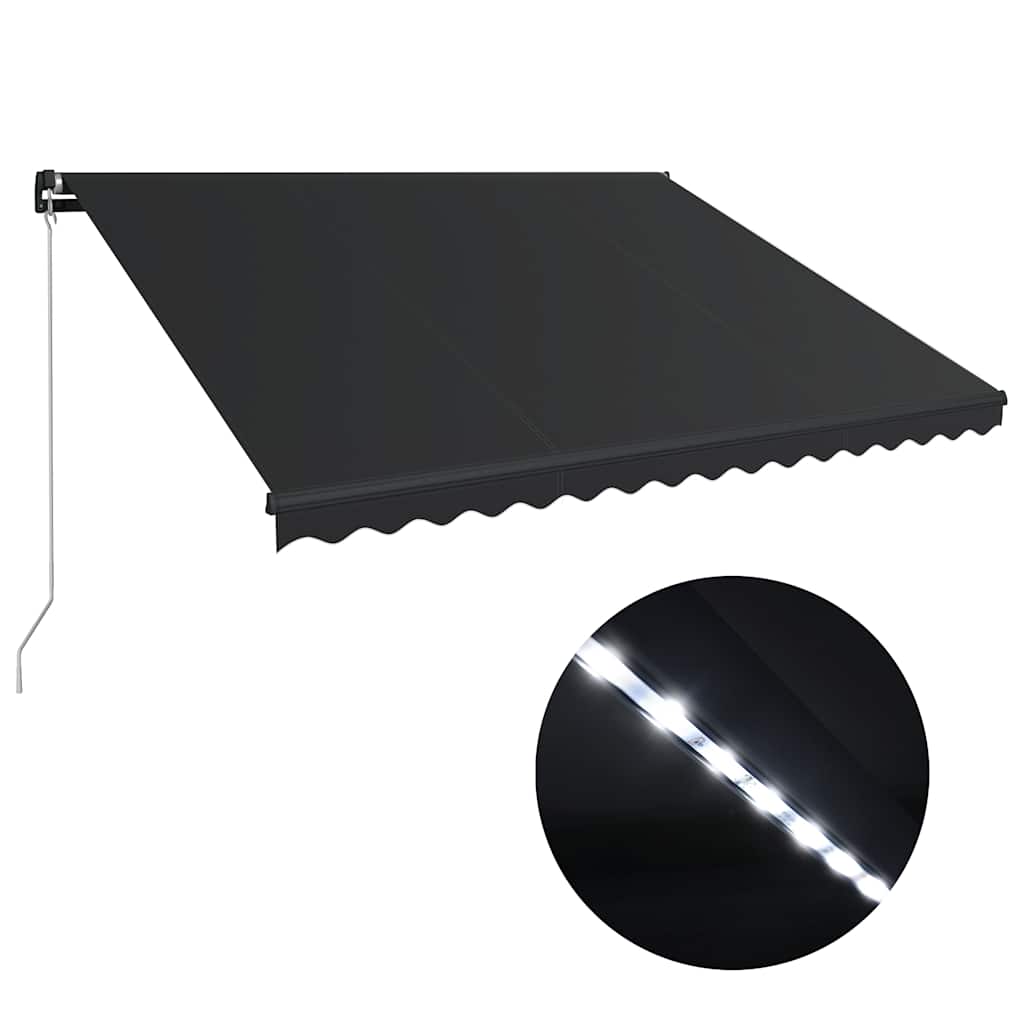 antracitszürke kézzel kihúzható LED-es napellenző 450 x 300 cm