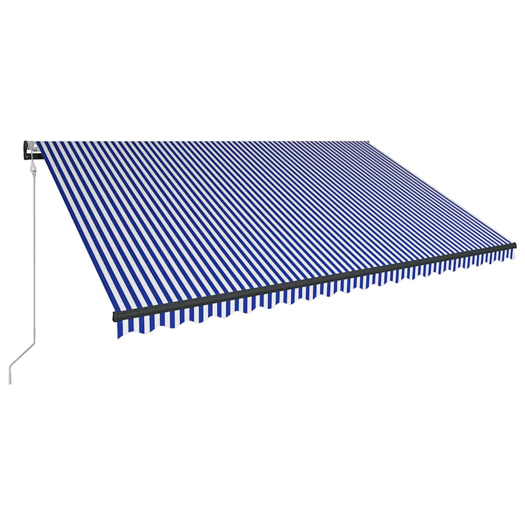 kék és fehér szélérzékelős és LED-es napellenző 500 x 300 cm