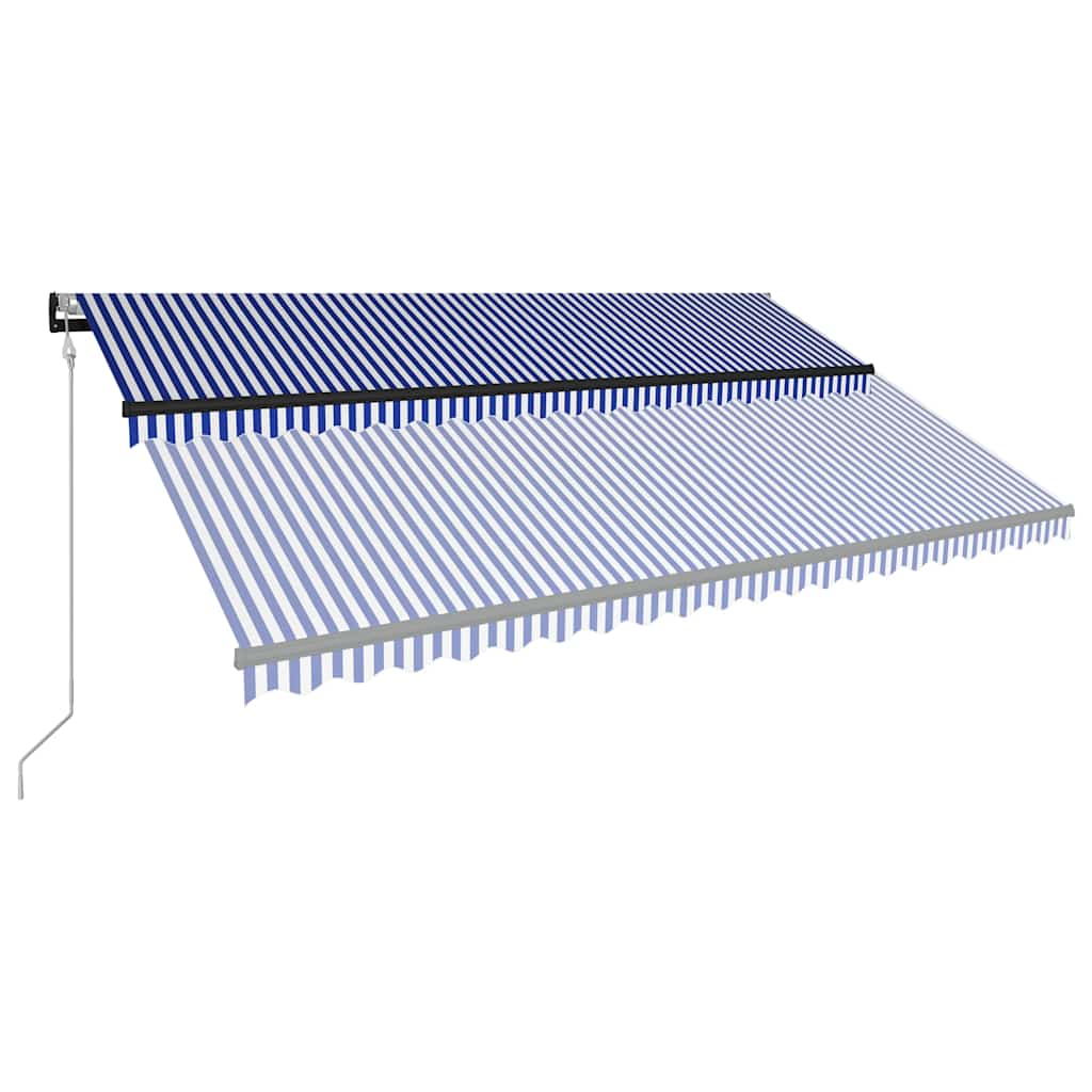 kék és fehér szélérzékelős és LED-es napellenző 500 x 300 cm