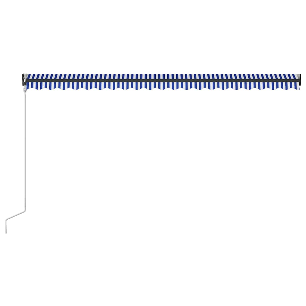 kék és fehér szélérzékelős és LED-es napellenző 500 x 300 cm