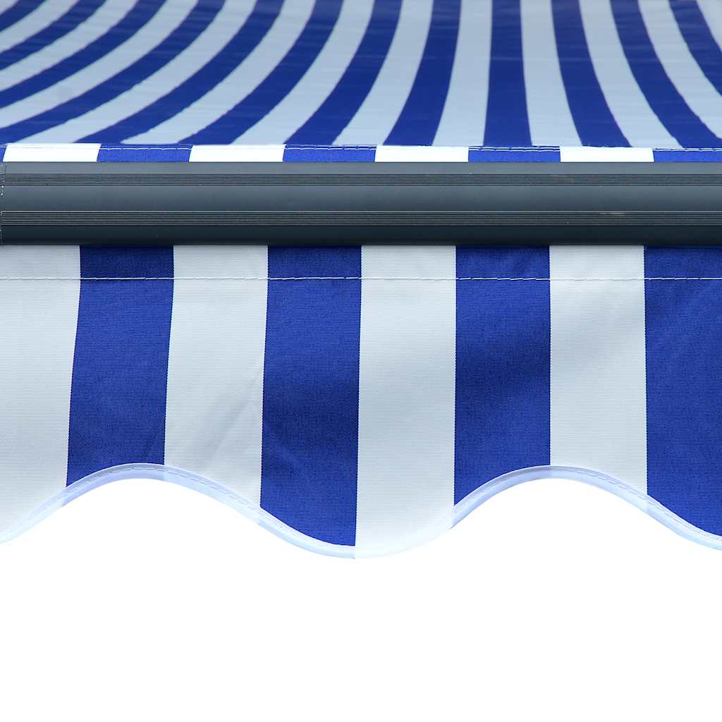 kék és fehér szélérzékelős és LED-es napellenző 500 x 300 cm