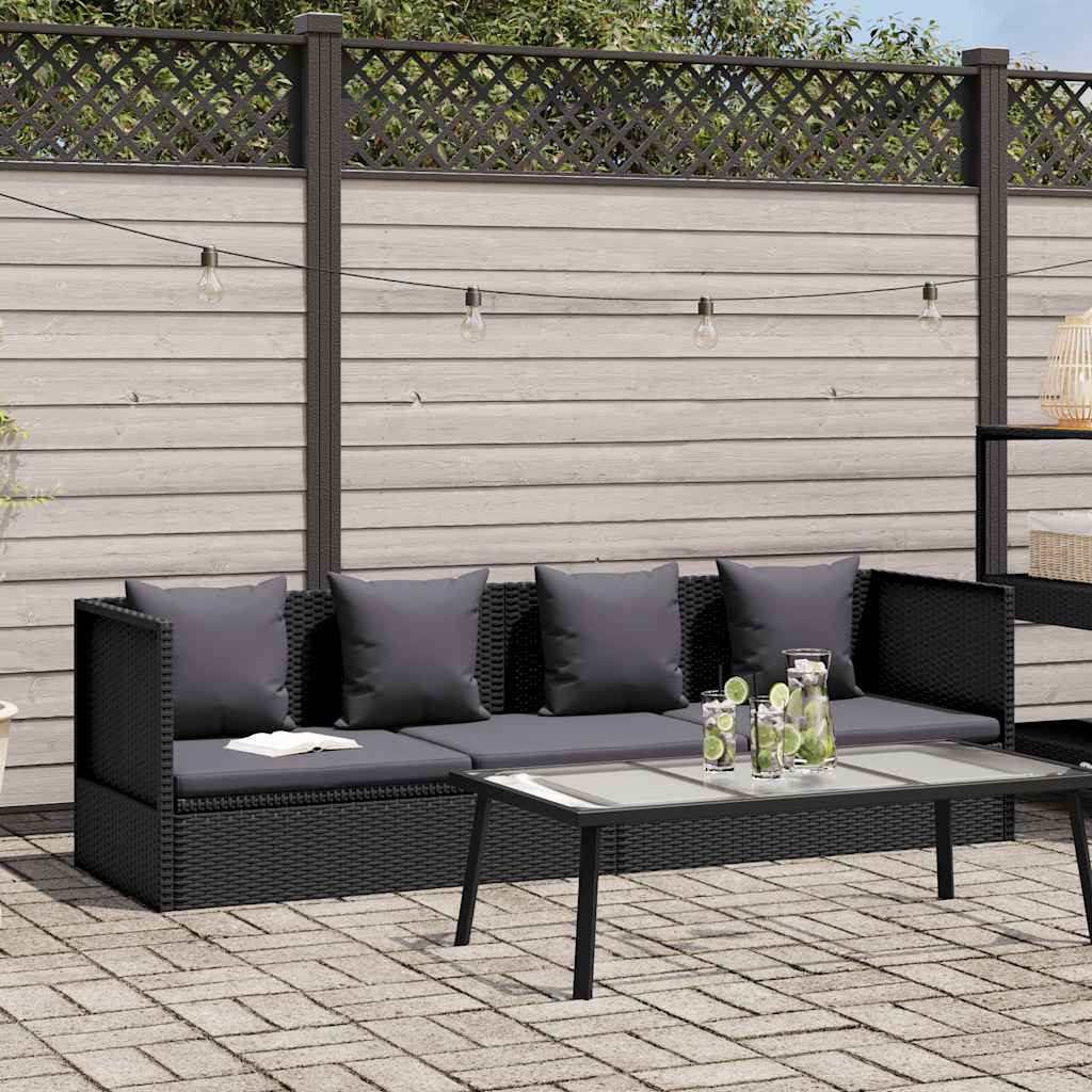 fekete polyrattan kerti ágy ülő- és hátpárnával