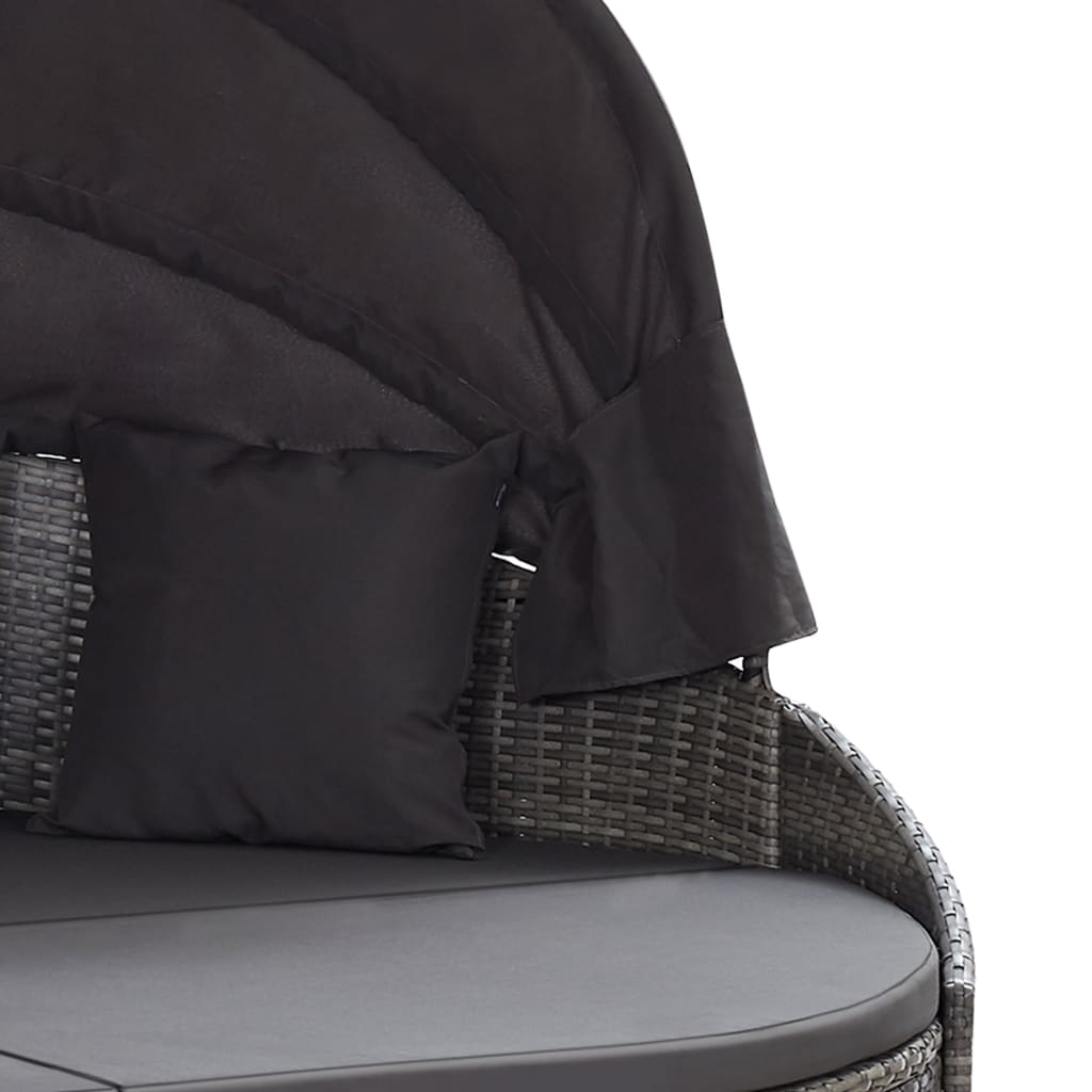 szürke polyrattan kültéri napozóágy napellenzővel