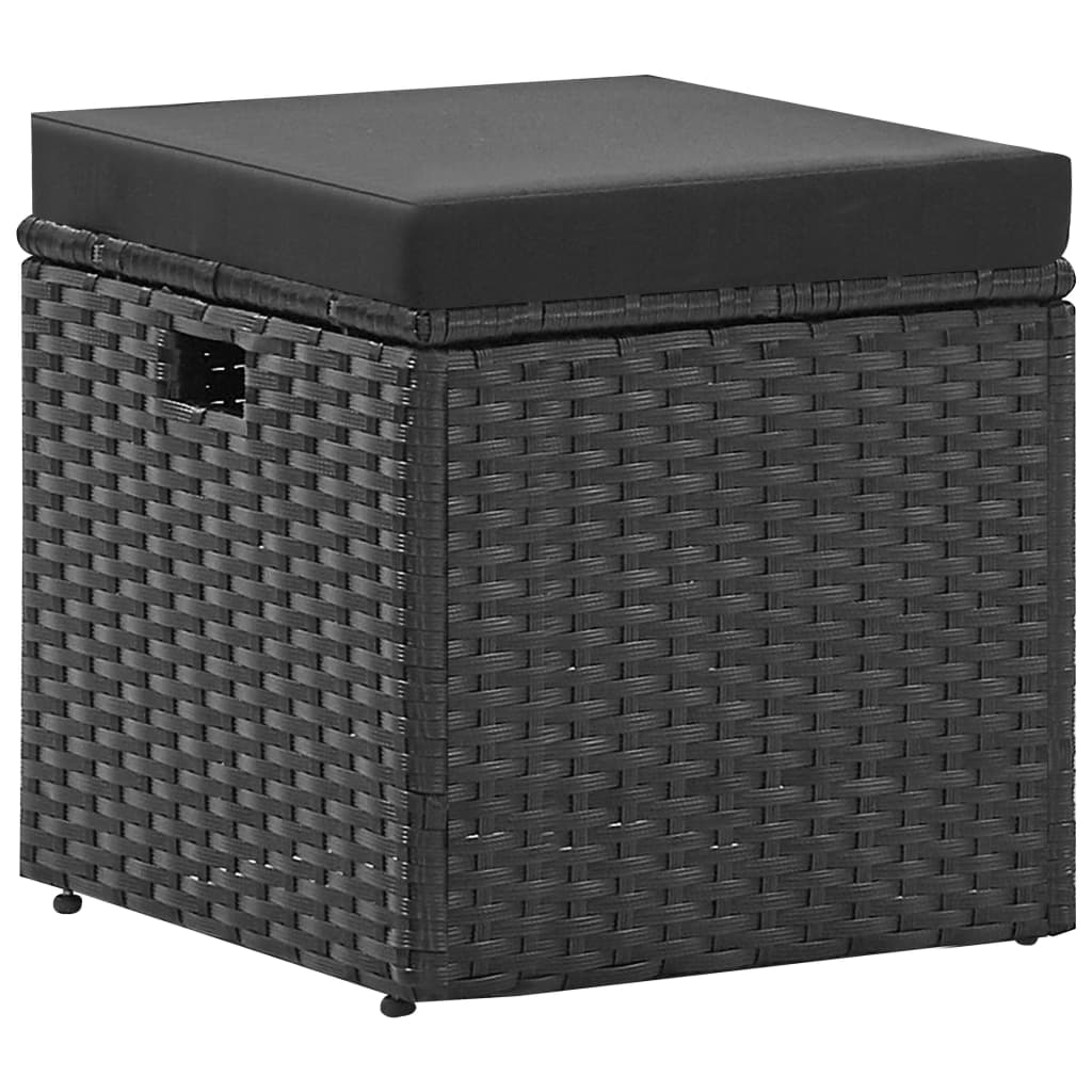 4 részes fekete polyrattan kerti bútorszett párnákkal