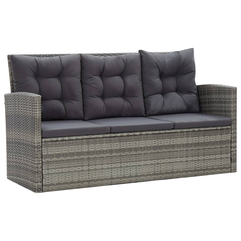 5 részes szürke kültéri polyrattan étkezőgarnitúra párnákkal
