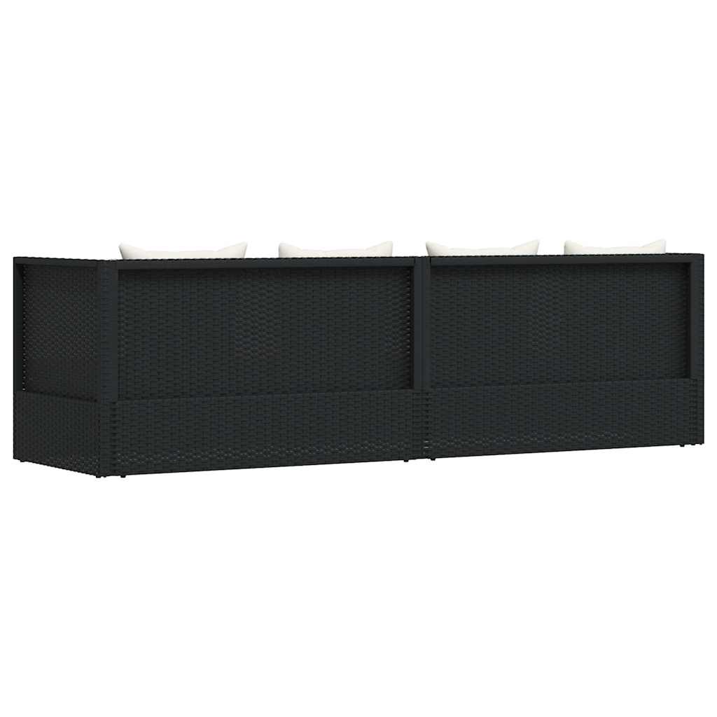 fekete polyrattan kerti ágy hát- és ülőpárnákkal