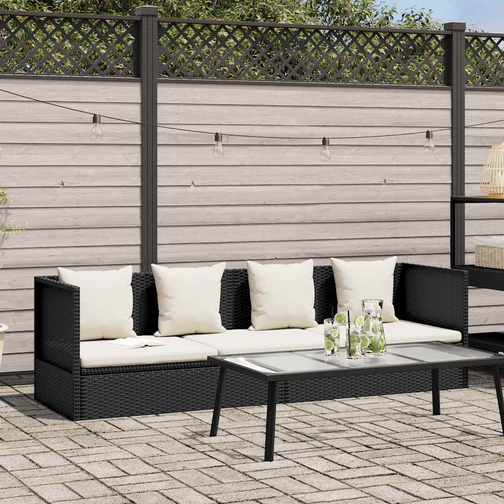 fekete polyrattan kerti ágy hát- és ülőpárnákkal