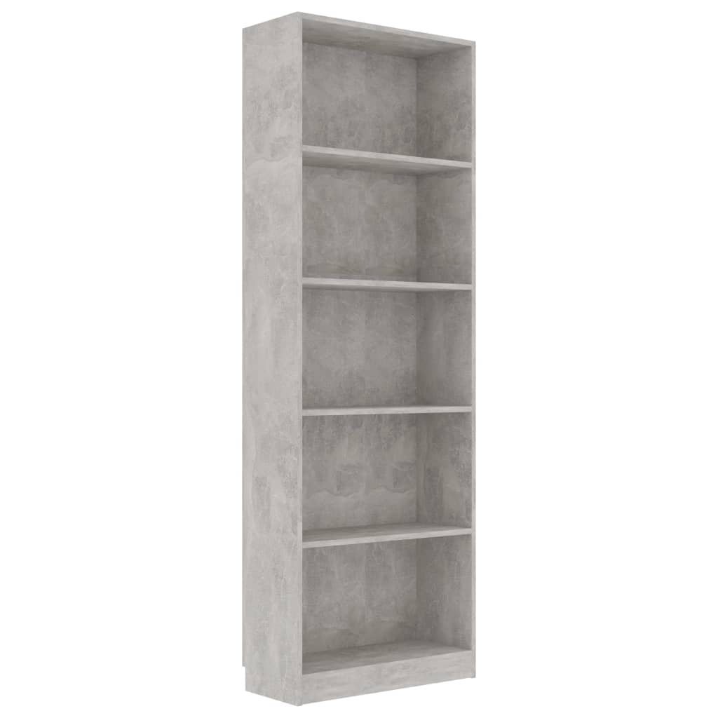 5-szintes betonszürke szerelt fa könyvszekrény 60 x 24 x 175 cm