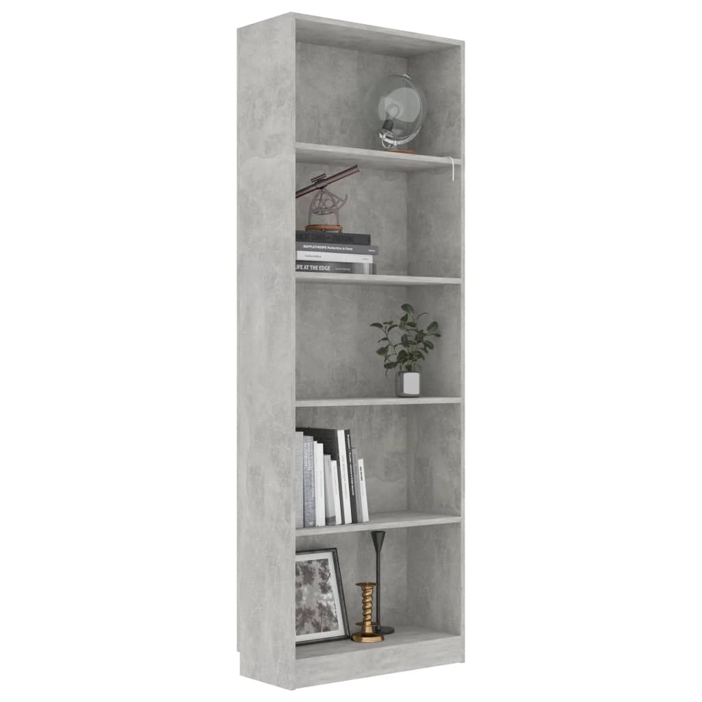 5-szintes betonszürke szerelt fa könyvszekrény 60 x 24 x 175 cm