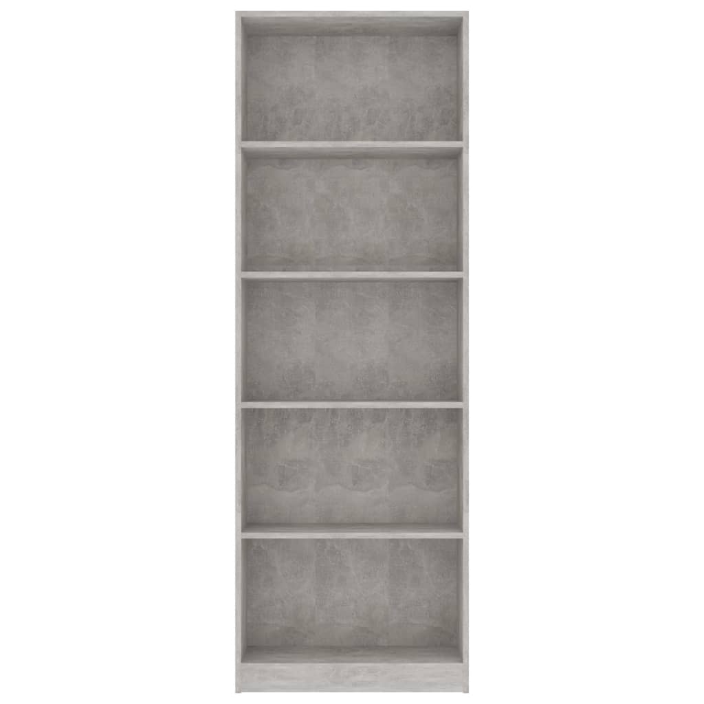 5-szintes betonszürke szerelt fa könyvszekrény 60 x 24 x 175 cm