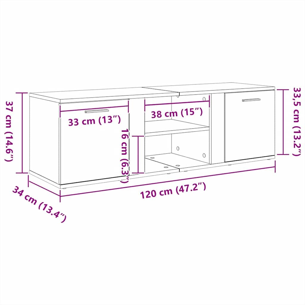 betonszürke szerelt fa TV-szekrény 120 x 34 x 37 cm