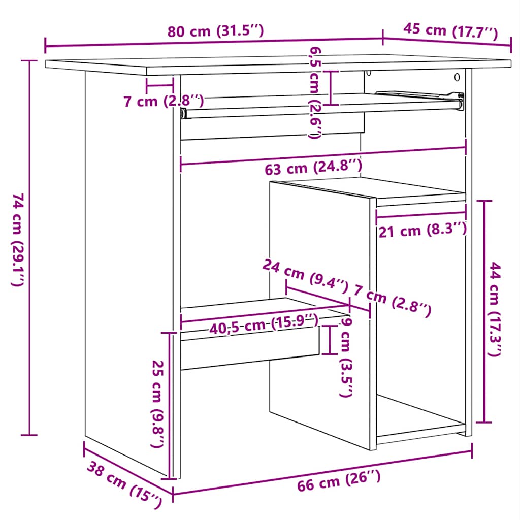 betonszürke szerelt fa íróasztal 80 x 45 x 74 cm