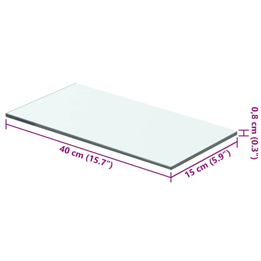 2 db átlátszó üveg paneles polc 40 x 15 cm