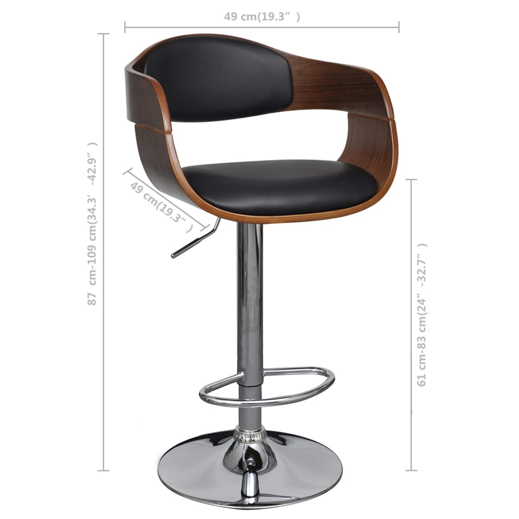 3052716 vidaXL Bar Stools 2 pcs Black Bent Wood and Faux Leather (2x241053)