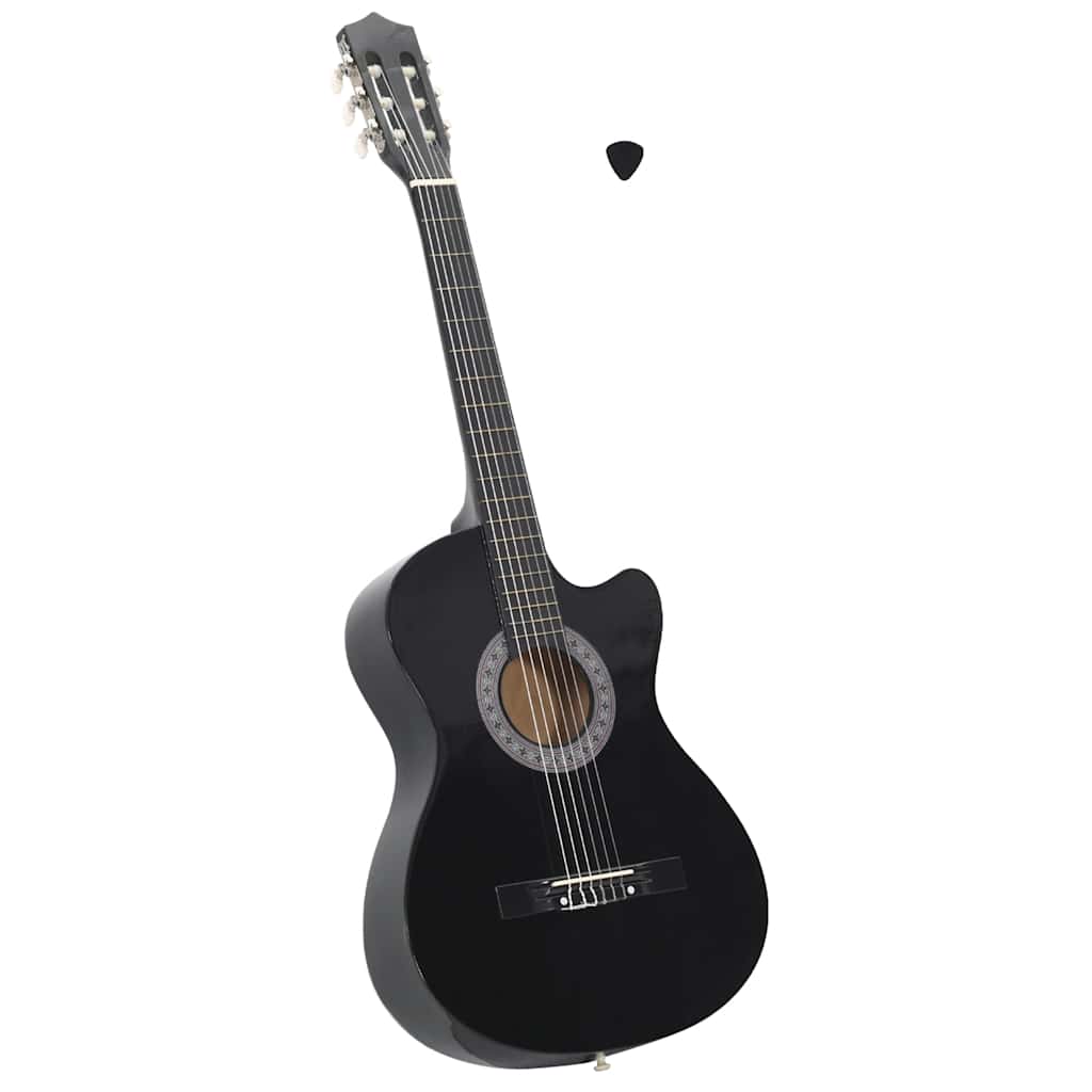 fekete 6 húros klasszikus western cutaway gitár 38"