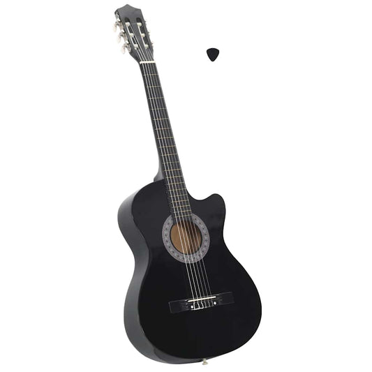 fekete 6 húros klasszikus western cutaway gitár 38"