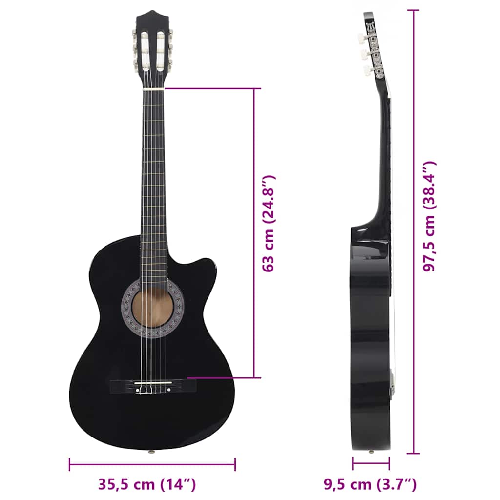 fekete 6 húros klasszikus western cutaway gitár 38"