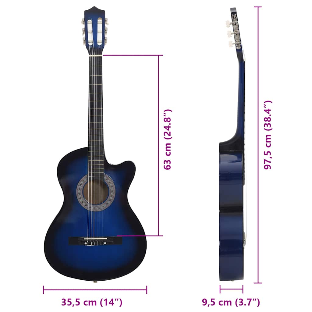 kék árnyékos 6 húros klasszikus western cutaway gitár 38"