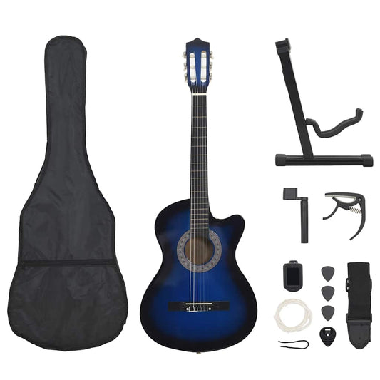 12 részes kék 6 húros klasszikus Western gitár szett 38"