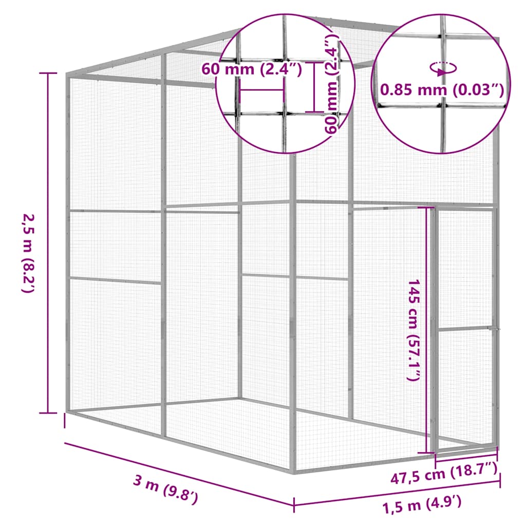 horganyzott acél macskaketrec 3 x 1,5 x 2,5 m