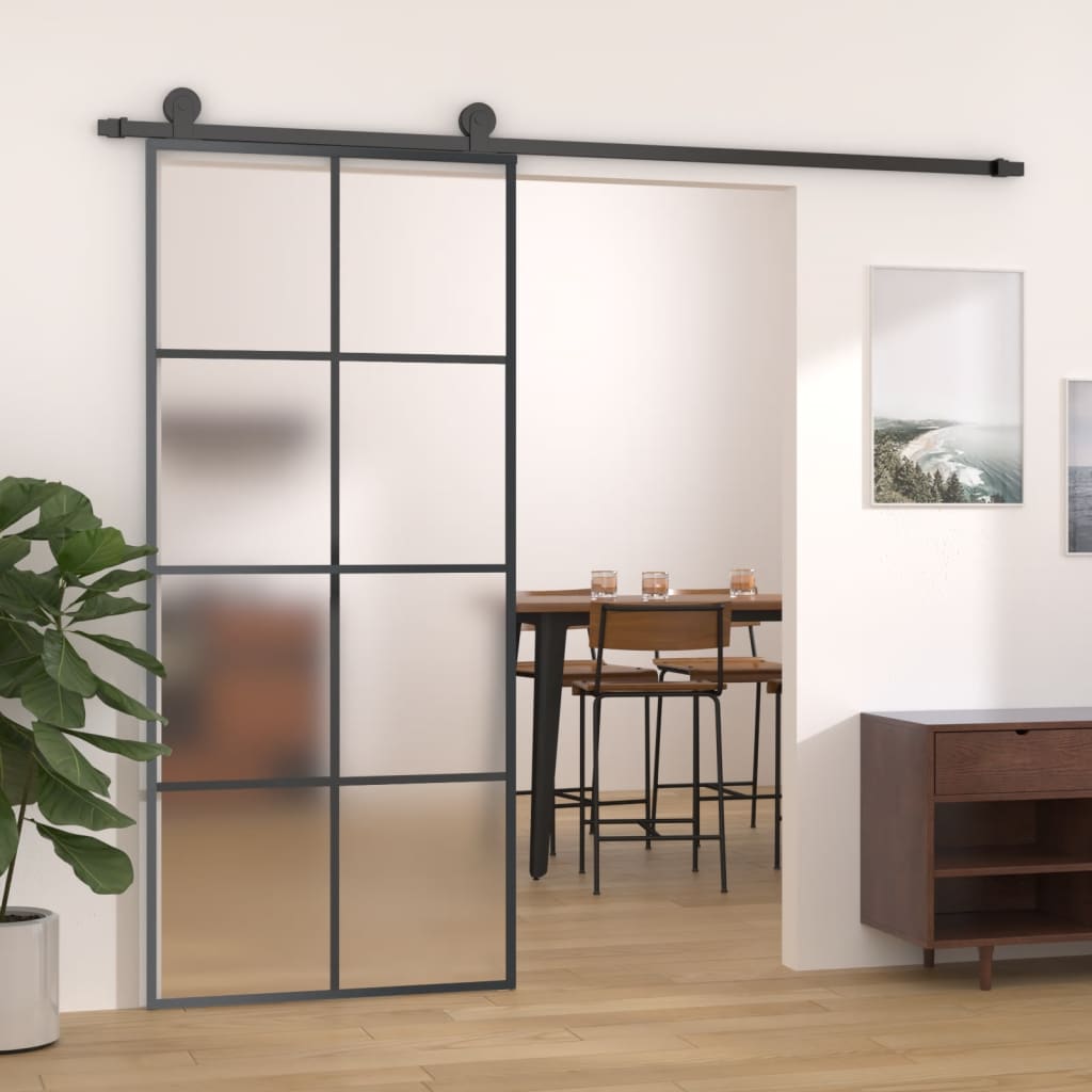 fekete alumínium és ESG üveg tolóajtó 90 x 205 cm