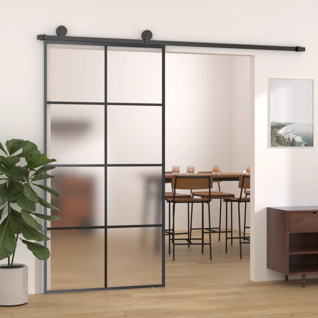 fekete alumínium és ESG üveg tolóajtó 102,5 x 205 cm